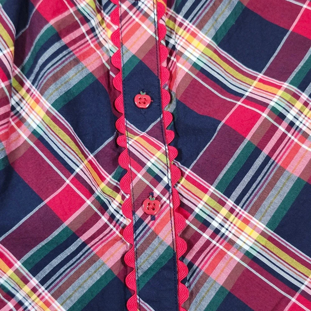 Gymboree Girls Plaid Apple Orchard Ruffle Sleeve Button Front Dress 7 Red‎ Navy